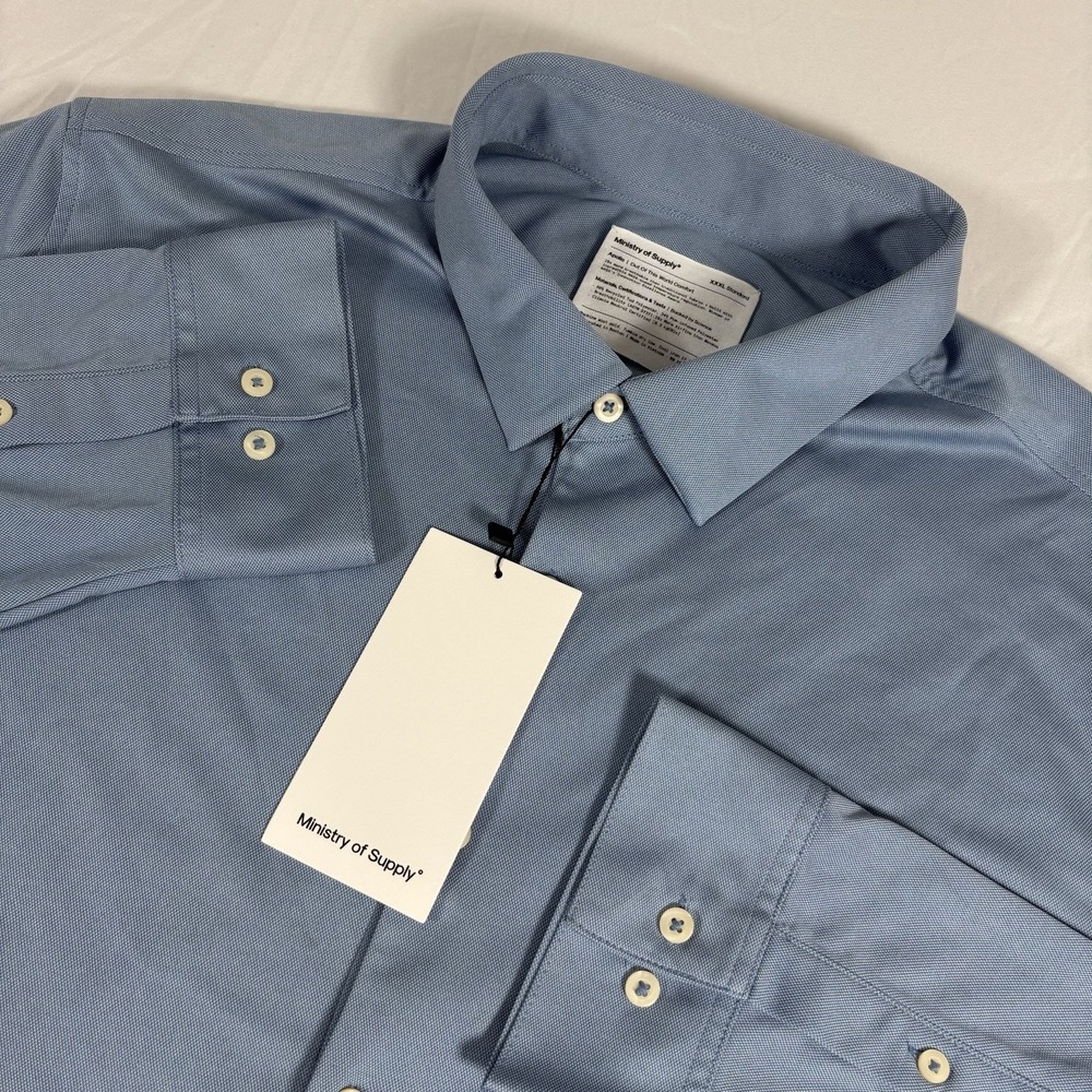 New Ministry of Supply Men's Apollo Dress Shirt Blue 3XL Standard Fit Preppy